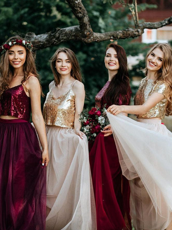 New Arrival Two-piece Tulle Sequin Floor-length Long Bridesmaid Dresse DaintyBridal New Arrival Two-piece Tulle Sequin Floor-length Long Bridesmaid Dresse DaintyBridal