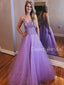 Charming V-neck A-line Tulle Long Prom Dresses Evening Dresses.DB10483