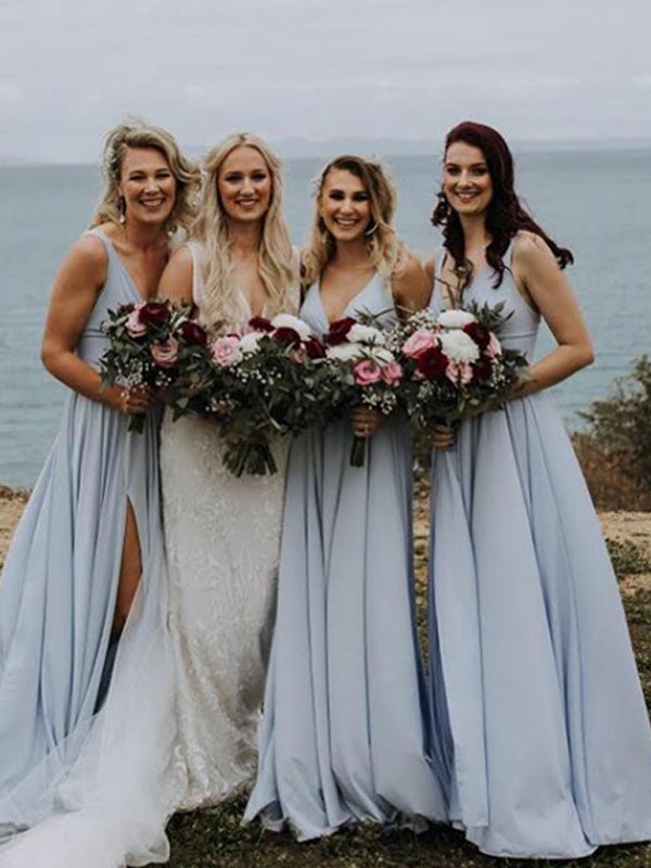 V-neck A-line Side Slit Floor Length Long Bridesmaid Dresses.DB10242 DaintyBridal V-neck A-line Side Slit Floor Length Long Bridesmaid Dresses.DB10242 DaintyBridal