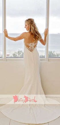 Elegant Mermaid See Through Tulle With Beads Rhinestone Back Wedding Dresses,DB0147
