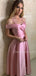 Charming Off-shoulder Floor Length Satin A-line Long Prom Dresses Evening Dresses.DB10443