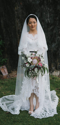 Gogerous V-neck Lace Tulle High-low Wonderful Wedding Dresses Evening Dresses.DB10619