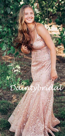 Simple Spaghetti Strap V-neck Mermaid Prom Dresses Evening Dresses.DB10803