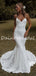 Sexy Simple Mermaid V-neck Lace Spaghetti Strap Long Wedding Dresses Evening Dresses.DB10712