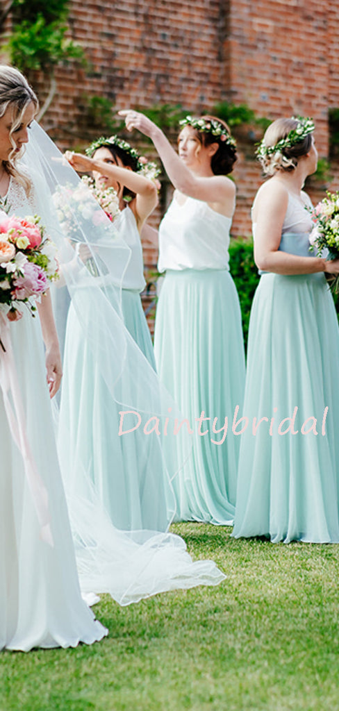 Gogerous Spaghetti Strap Chiffon Floor-length Beautifule Long Bridesmaid Dresses.DB10629