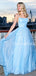 Charming Spaghetti Strap V-neck Tulle  A-line Long Prom Dresses Evening Dresses.DB10614