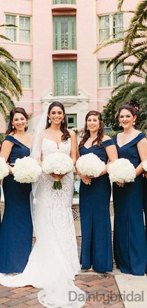 Off-shoulder Satin Slit Floor Length Bridesmaid Dresses.DB10184