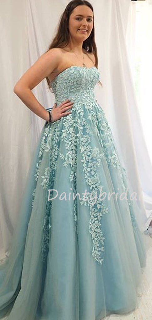 Sexy Straight Tulle With Appliques A-line Long Prom Dresses Evening Dresses.DB10454