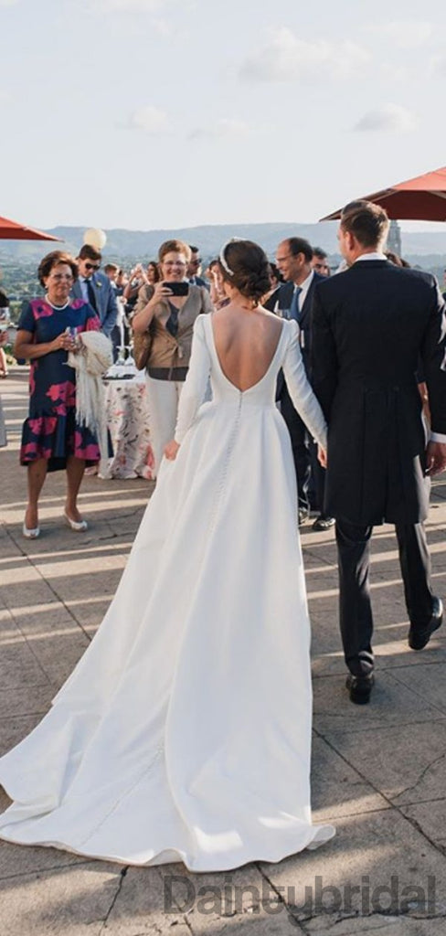Scoop Neck Satin A-line Open Back Wedding Dresses,DB10264 – DaintyBridal