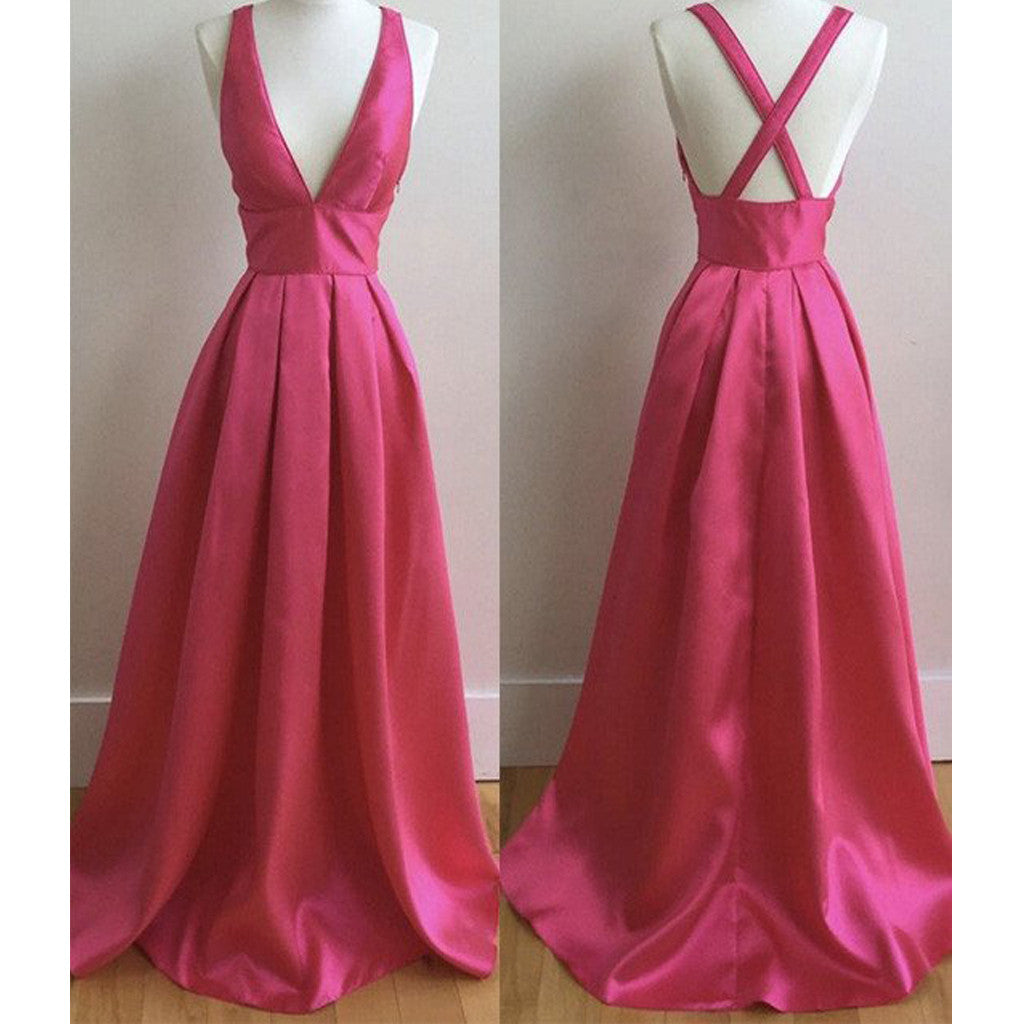 Simple Deep V-Neck Sleeveless A-line Prom Dresses. DB1010