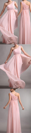 Simple Cheap Popular Junior Asymmetric Empire Waist Pink Chiffon Pleating Wedding Party Bridesmaid Dresses, WG49