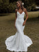 Sexy Simple Mermaid V-neck Lace Spaghetti Strap Long Wedding Dresses Evening Dresses.DB10712