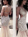 Long Sexy Sparkly Rhinestone Backless Mermaid Clairvoyant Outfit Tulle Evening Party Prom Dresses,PD0102