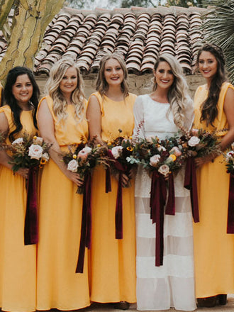 Charming Scoop Neck Chiffon Floor-length Long Bridesmaid Dresses.DB10649