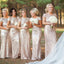 Most popular mermaid short sleeve Cowl Sparkly Full gold sequin long Floor Length  Bridesmaid Dresses, WG04