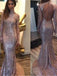 Long Sleeves Sequined High Neck Open Back Sparkly Mermaid Sweep Trailing Custom Party Prom Dresses,PD0174
