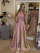 Charming V-neck Satin With Lace A-line Long Prom Dresses Evening Dresses.DB10364