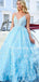 Charming Spaghetti Strap V-neck Tulle Lace A-line Long Prom Dresses Evening Dresses.DB10615