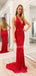 Sexy V-neck Mermaid Halter Open Back Fashion Prom Dresses Evening Dresses.DB10495
