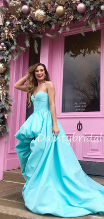 Charming Sweetheart Satin High-low Long Prom Dresses Evening Dresses With Train.DB10535