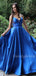 Charming V-neck Satin  A-line Long Evening Prom Dresses.DB10395