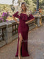 Charming Off-shoulder Mermaid Satin Side Slit Long Prom Dresses Evening Dresses.DB10435