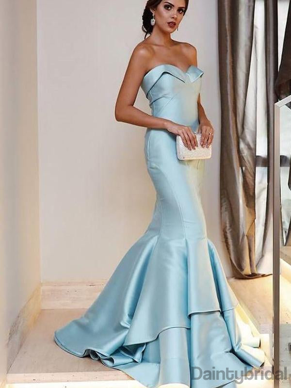 Sexy Sweetheart Mermaid Satin Long Prom Dresses With Train.DB10155