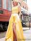 Spaghetti Strap Two Piece Slit A-line Long Prom Dresses. DB10276