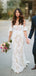 Vintage Off Shoulder Half Sleeve See Through Ivory Lace Nude Wedding Dresses, WD0009