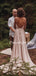 Vintage Sexy V-neck Open Back Side Slit Evening Party Long Wedding Dresses, DB10696