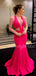 Charming Deep V-neck Mermaid Slit Satin Zipper Up Prom Dresses Evening Dresses.DB10486