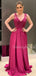 Sexy V-neck Satin A-line Long Prom Dresses Evening Dresses.DB10456