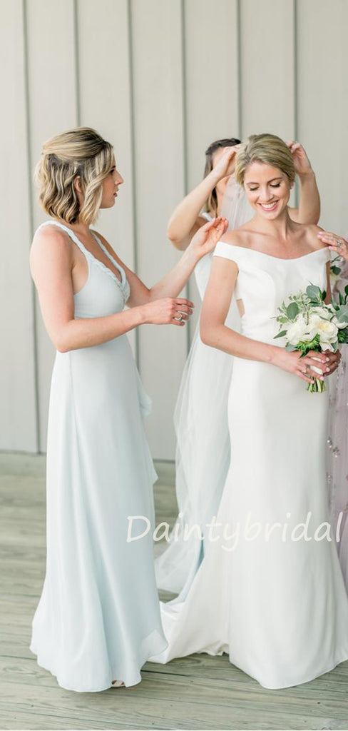 Charming V-neck A-line Chiffon Side Slit Long Bridesmaid Dresses.DB10426