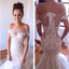 Charming Sexy Off Shoulder Yarn Button Back Mermaid Lace Appliques Wedding Party Dresses, WD0061
