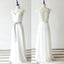 Simple Column Cap Sleeve Yarn Lace Keyhole Back White Chiffon Floor Length Wedding Party Dresses, WD0062