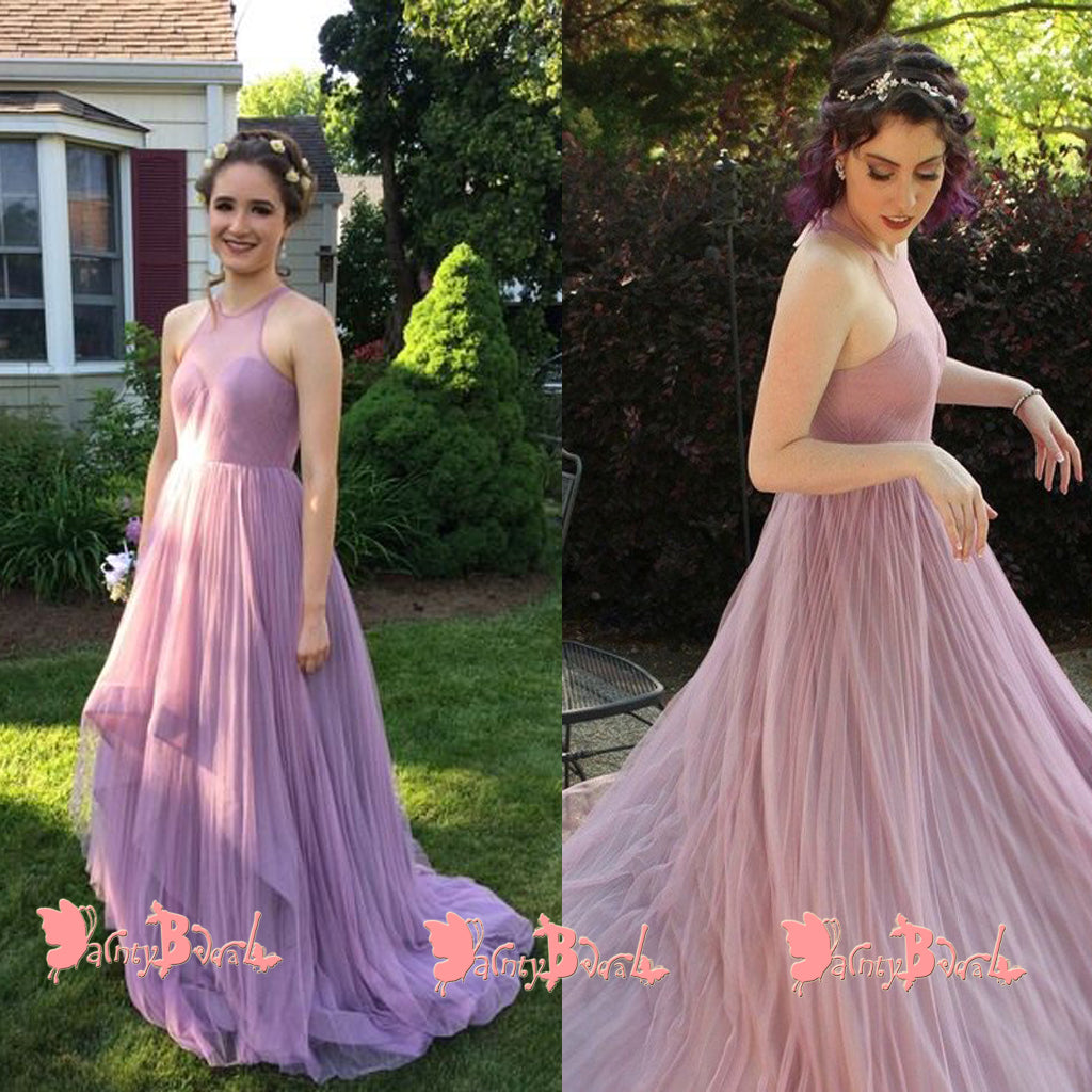 Affordable Light Purple Simple A-line Open Back Sweetheart Pleating Chiffon High Low Prom Dresses. DB1055