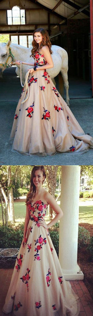 Newest Sweetheart Strapless Vintage Floral Prints Appliques Elegant Charming Long Party Prom Dress. DB1015