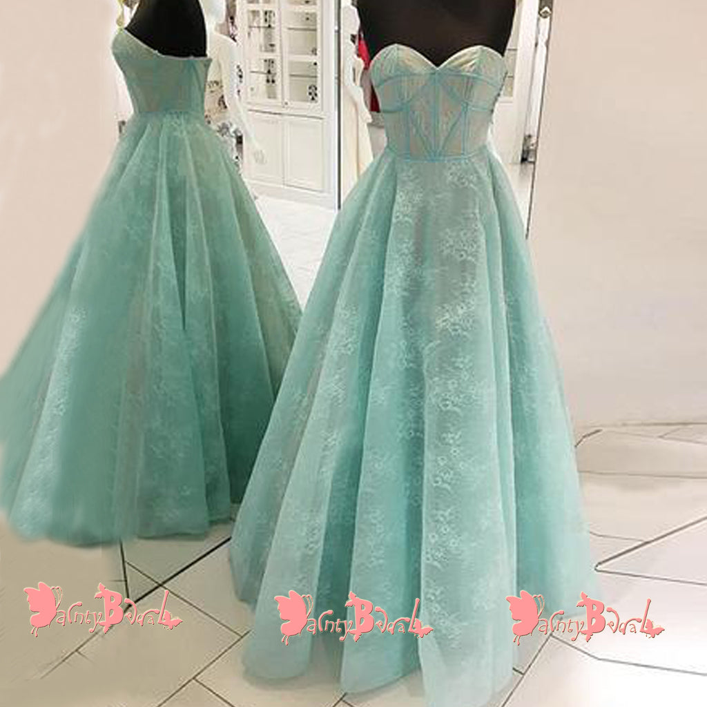 Fashion Tiffany Blue Lace Sweetheart Strapless Ball Gown Elegant Long  Prom Gown Dresses. DB1057