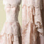 Vintage Pink Lace Sweetheart Strapless Classic Style Long A-line Tiered Skirts Wedding Party Dresses, WD0066