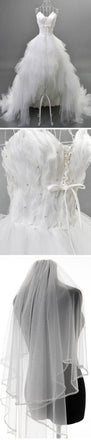 Unique Style Hi-low Sweetheart Spaghetti Strap White Feather Lace Up Tulle Ruffles  Wedding Dresses , WD0067