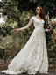 Gogerous V-neck Tulle With Appliques Open Back Wedding Dresses,DB10266