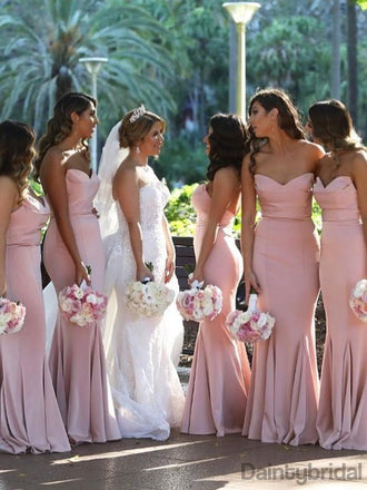Sweetheart Satin Mermaid Floor Length Bridesmaid Dresses.DB10186