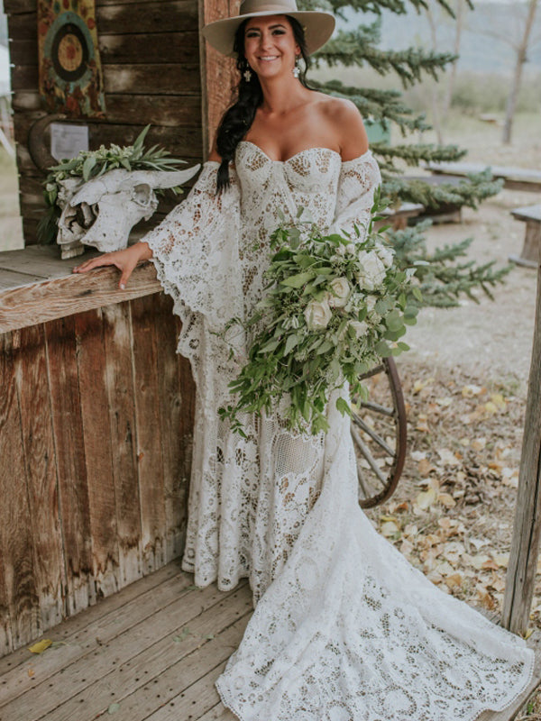 Charming Off-shoulder Sweetheart Simple Lace Vintage Wedding Dresses, DaintyBridal Charming Off-shoulder Sweetheart Simple Lace Vintage Wedding Dresses, DaintyBridal