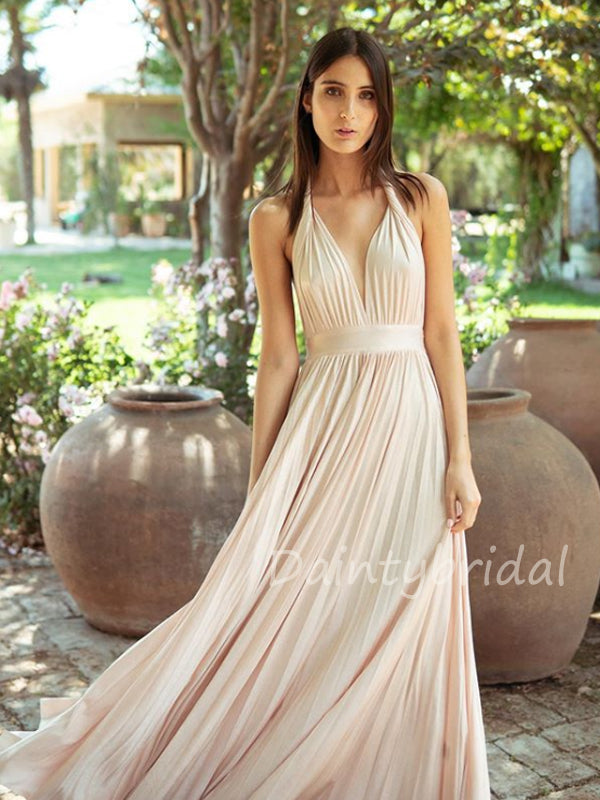 Charming V-neck A-line Open Back Long Prom Dresses Evening Dresses.DB10415