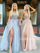 Sexy V-neck A-line Tulle Long Evening Prom Dresses Fashion Dresses.DB10396