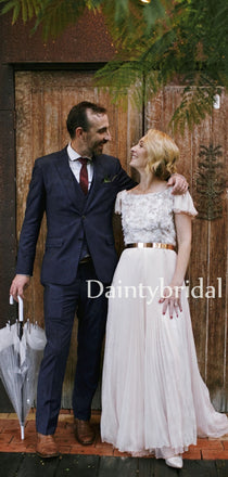 Gogerous Scoop Neck Chiffon V-back With Appliques Long Wedding Dresses.DB10642