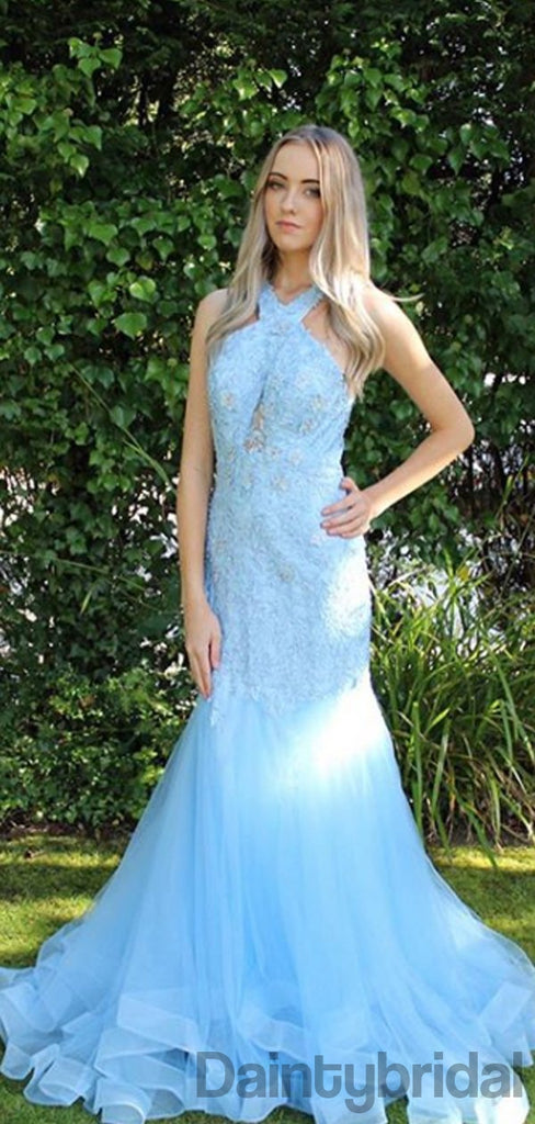 Halter Mermaid Lace Long Prom Dresses Evening Dresses.DB10314