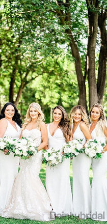 Sexy V-neck Mermaid Satin Long Bridesmaid Dresses.DB10335