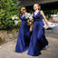 Cheap Elegant Pleats Chiffon Sleeveless V-Neck Simple A-line Royal Blue Floor Length Bridesmaid Dresses, WG73