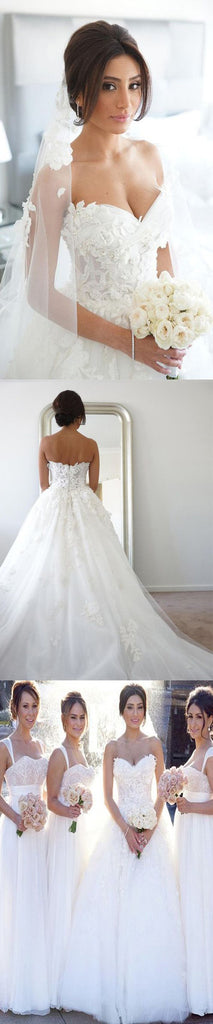 New Arrival Strapless Sweetheart Lace Appliques Charming Elegant Hot Sale Wedding Dresses. WD0175